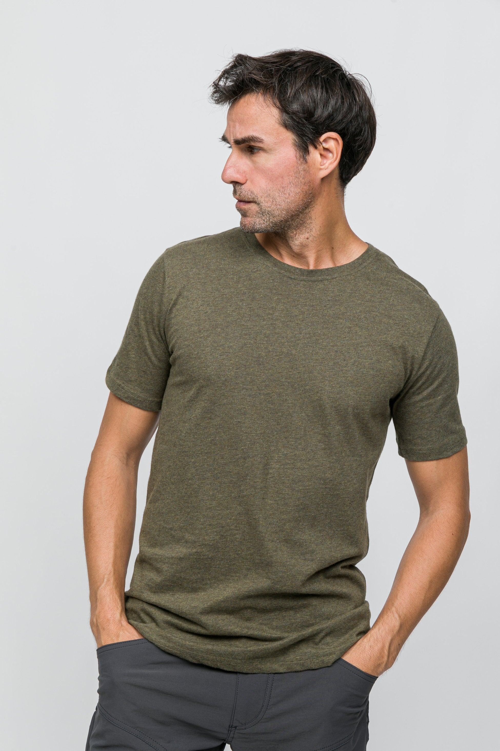 Soft Tees Basic T-Shirt %100 Pamuk Haki Melanj