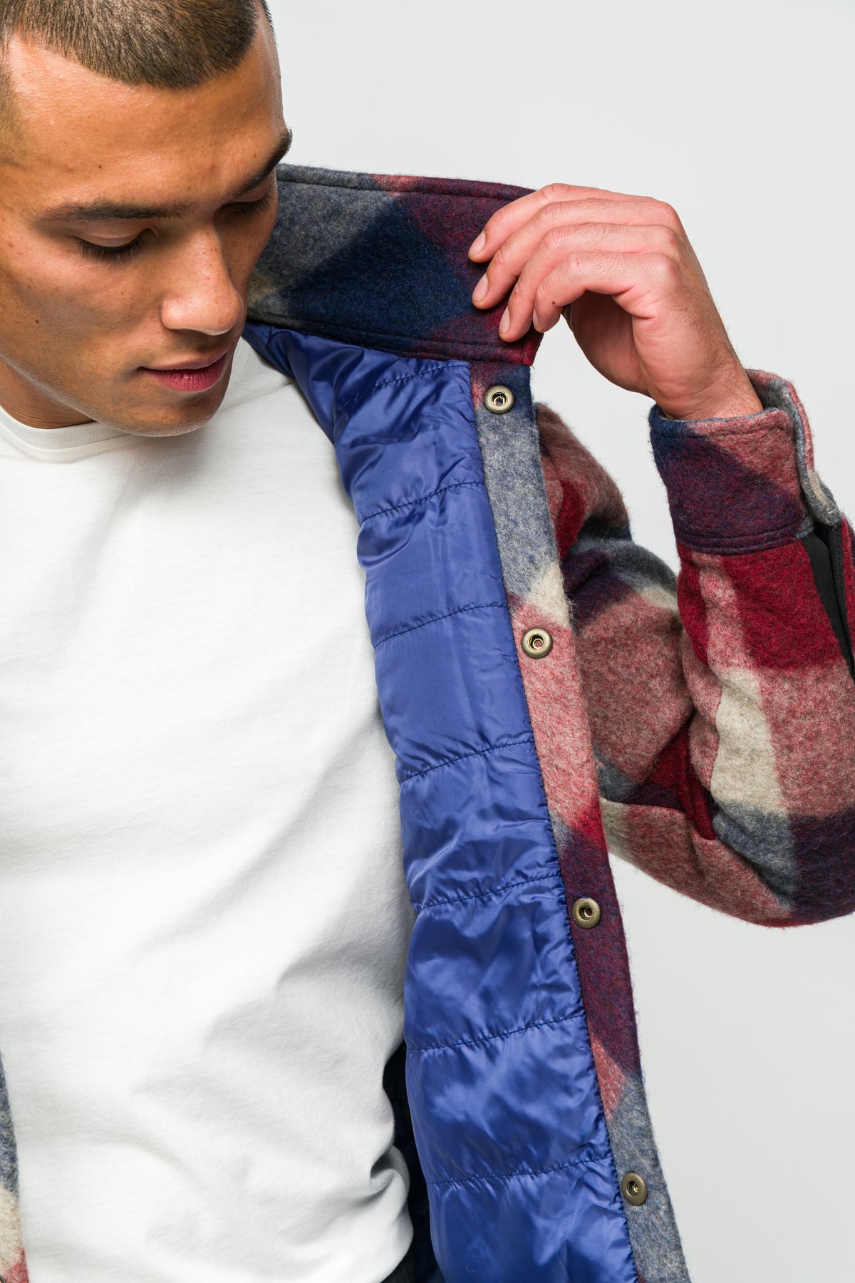 ShiftShell Yün Gömlek Yaka Çift Taraflı Mont Ekose Kırmızı