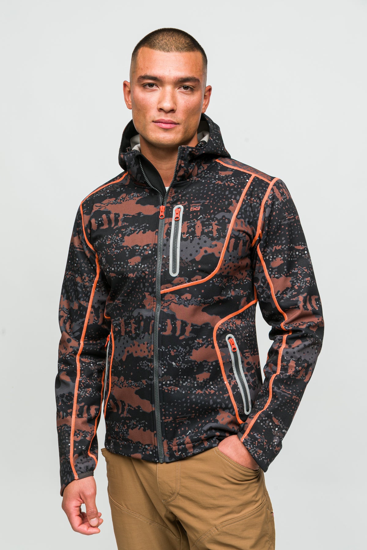 SoftShell Rüzgar ve Suya Dayanıklı Mont- Camo Toprak ve Neon