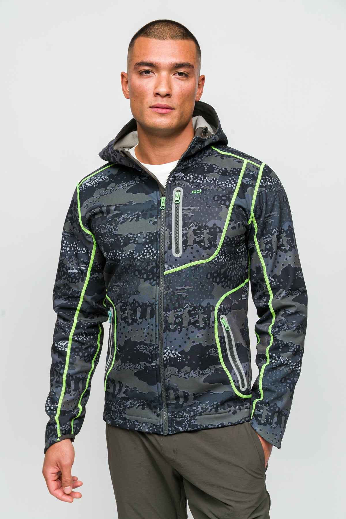 SoftShell Rüzgar ve Suya Dayanıklı Mont- Camo Gri ve Neon