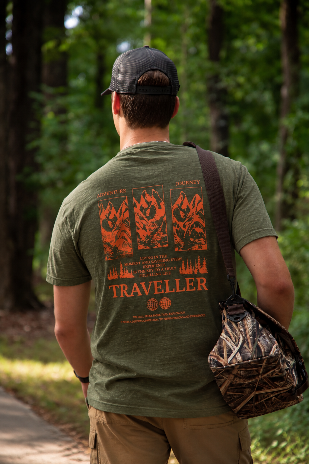 Traveller T-Shirt %100 Pamuk Printed - Haki