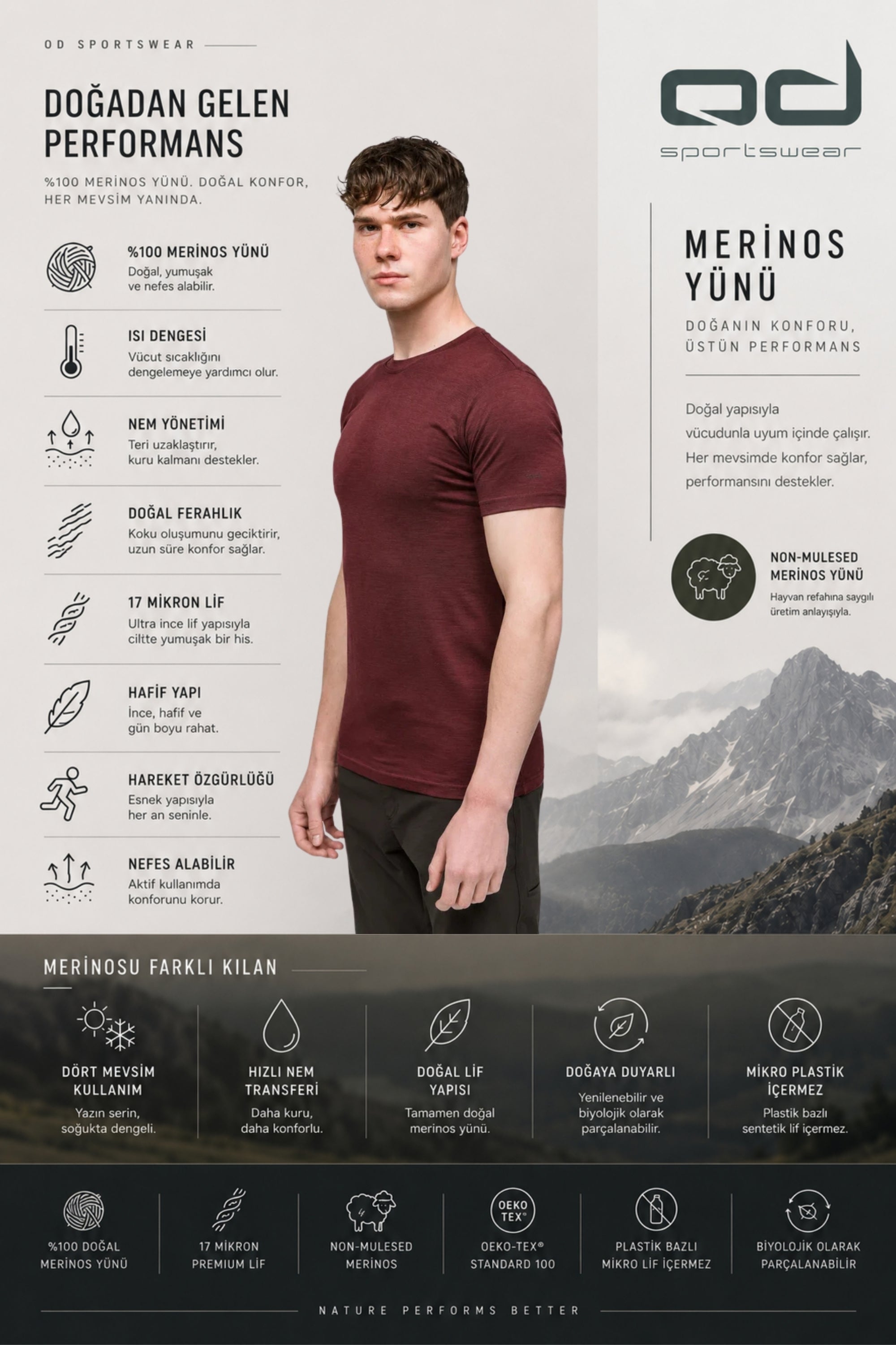 All-Season Merino T-Shirt 135 gr - Bordo