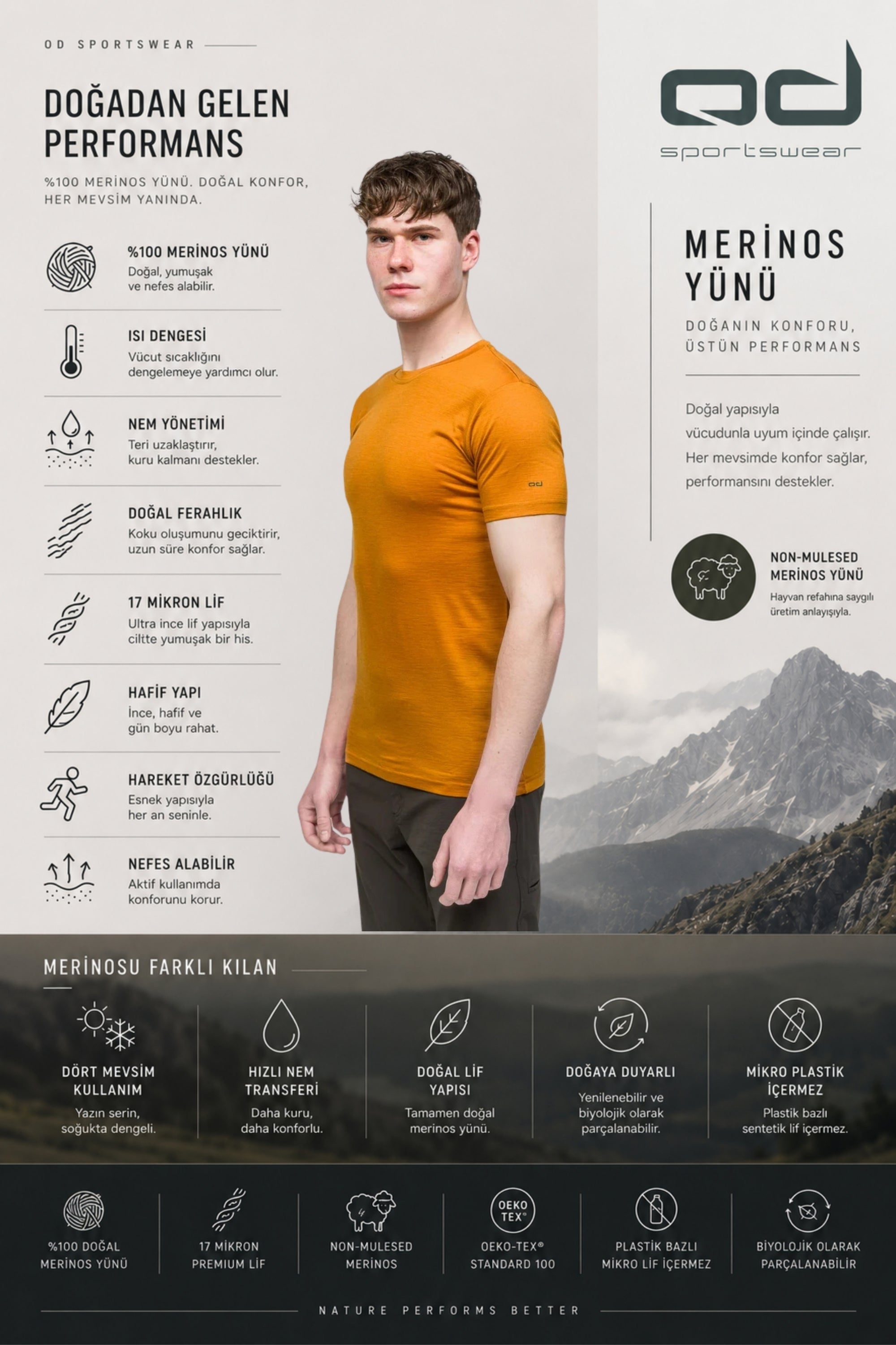 All-Season Merino T-Shirt 135 gr - Çöl Rengi