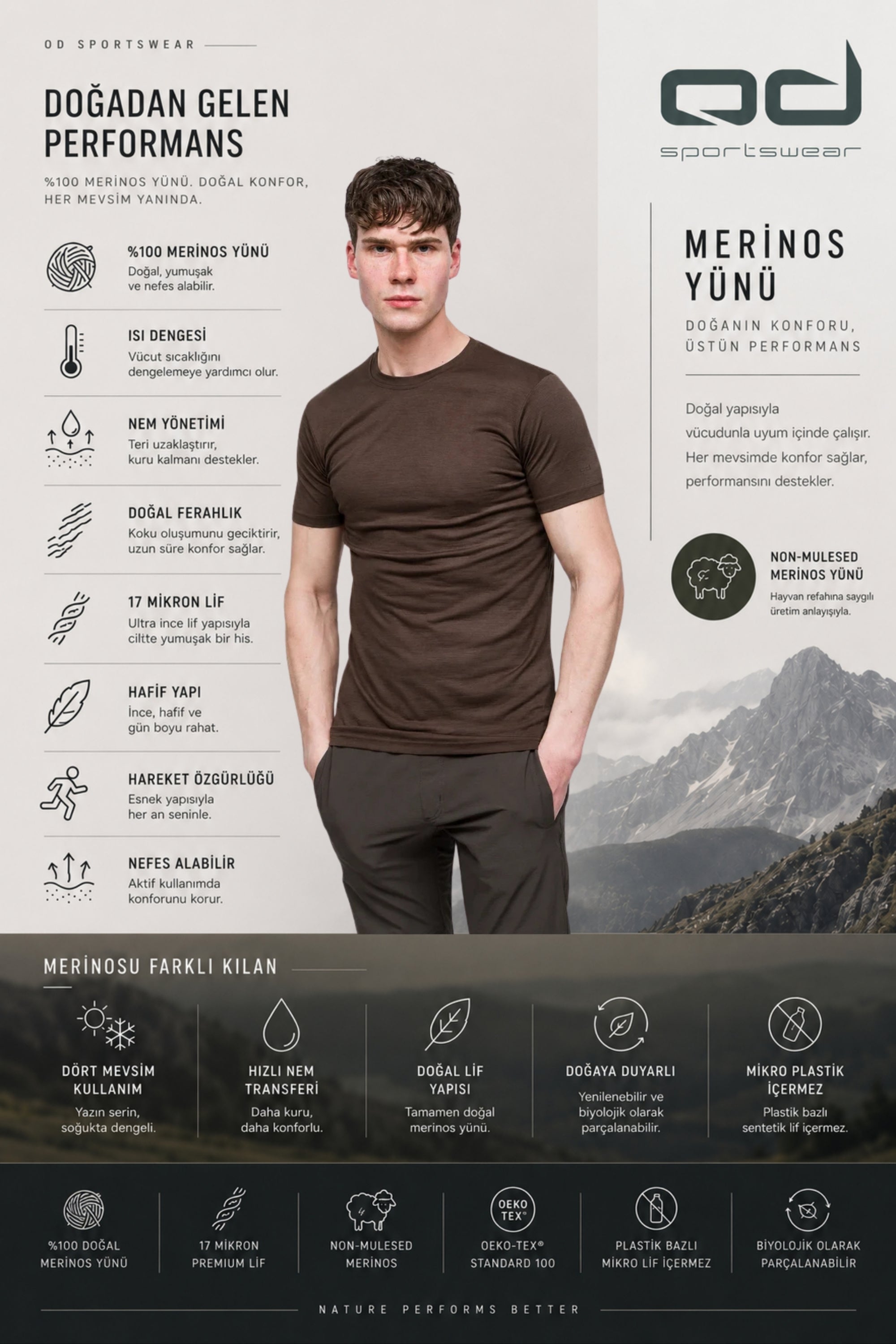 All-Season Merino T-Shirt 135 gr - Kahverengi