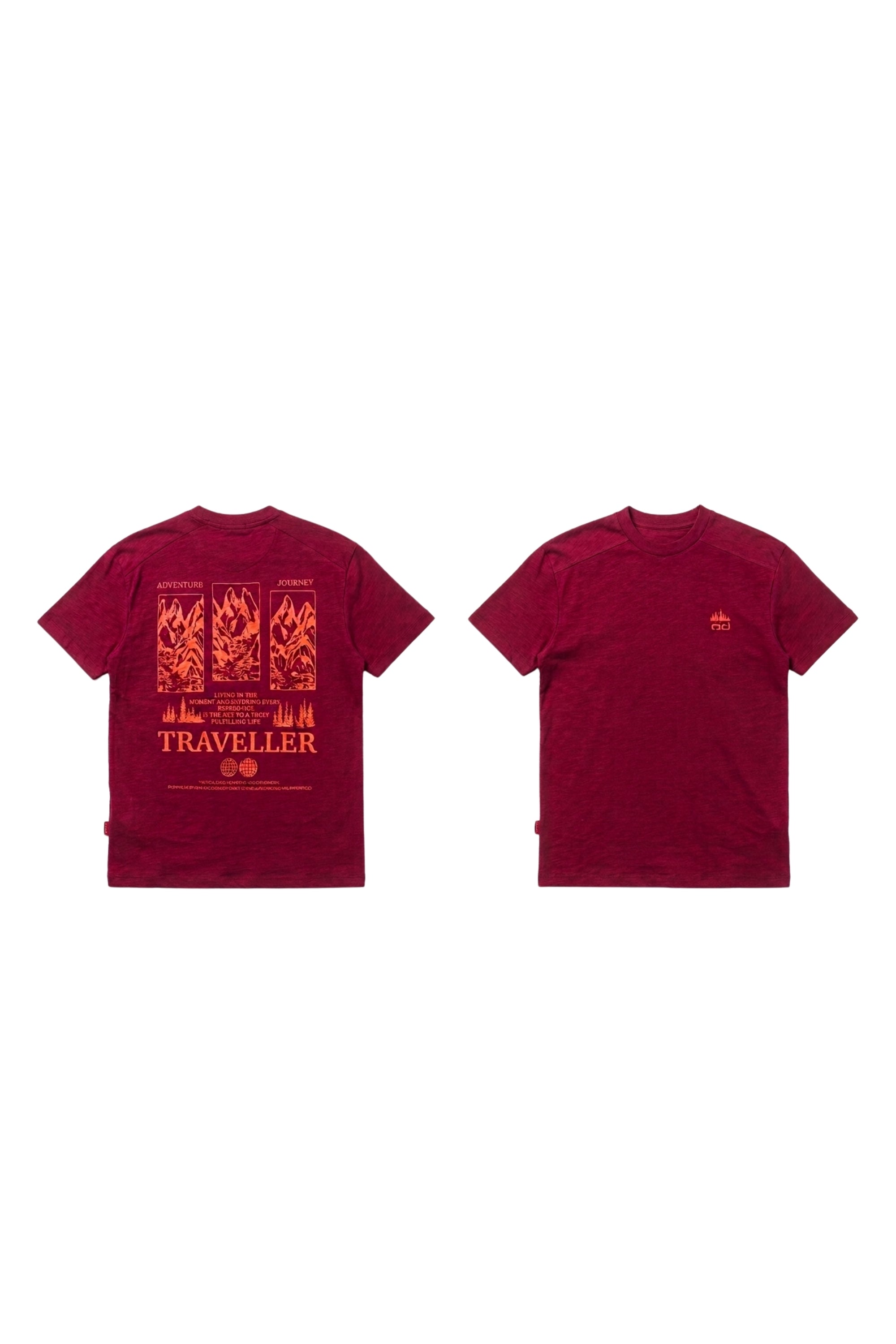 Traveller T-Shirt %100 Pamuk Printed - Bordo